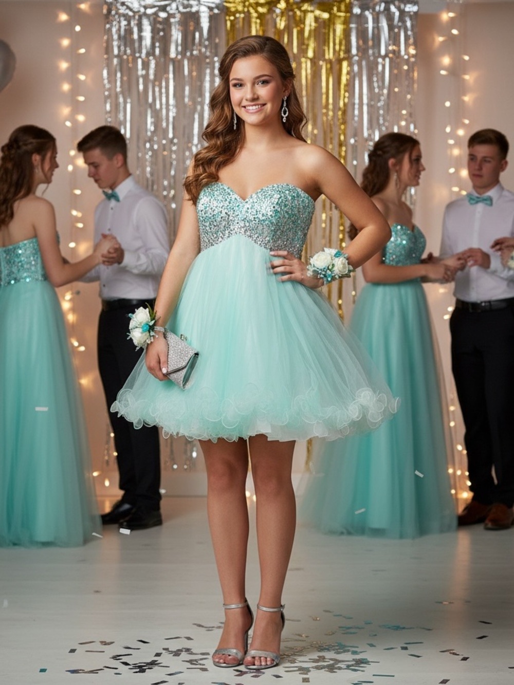 Damas by Tiffany Designs Dress M Mint Sequin Strapless Tulle Prom Homecoming